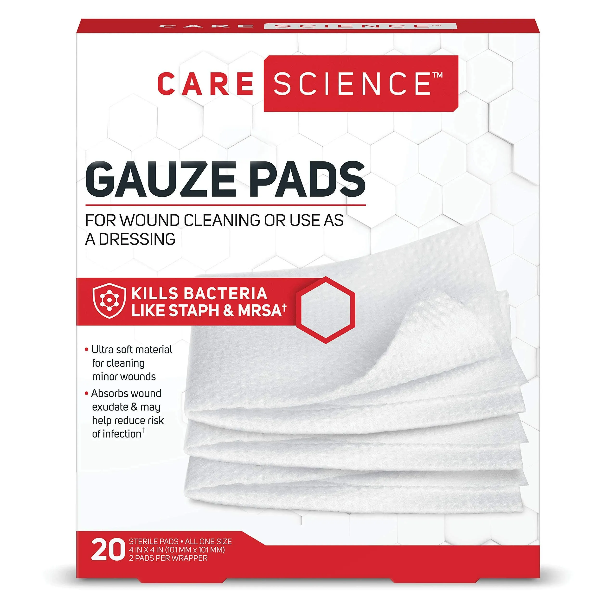 Care Science Gauze Pads, 20 ct, Large, 4 x 4 | for Wound Cleaning or Use As A ...