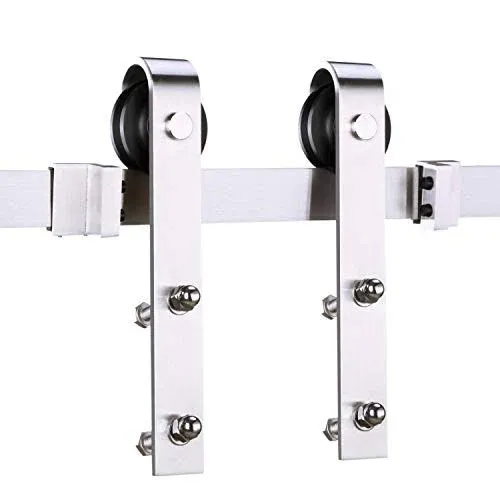 EaseLife 8 ft Brushed Nickel Sliding Barn Door Hardware Track Kit,Straight Pulley,Heavy Duty,Slide Smoothly Quietly,Easy Install