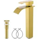 Gold Vessel Sink Facuet, Brushed Gold Tall Bathroom Sink Faucet Waterfall Bathroom Faucet for Vessel Sinks Single Handle Bathroom Vanity Faucet