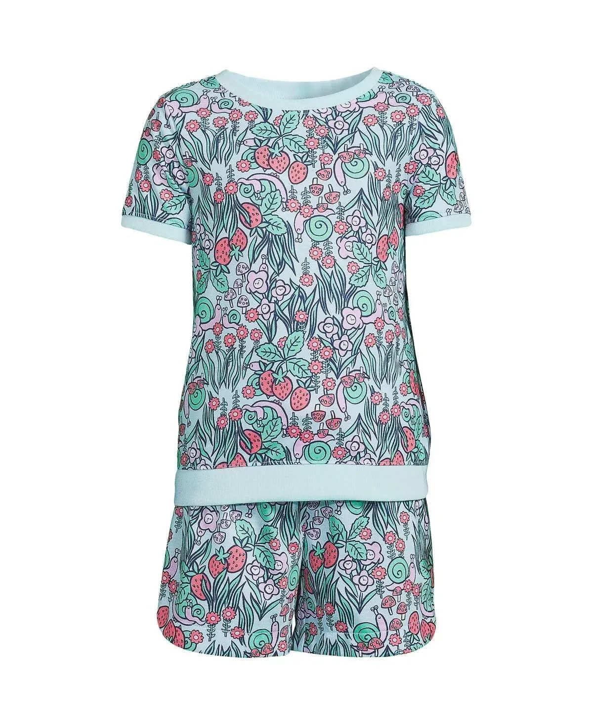 "Kids' Girls Child Short Sleeve Tee And Shorts Pajama Set In Cute Garden"