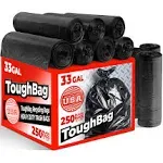 ToughBag 33 Gallon Trash Bags, Heavy Duty Trash Bags (250 Count) for Commercial, Lawn and Leaf, 1.2 mil, Made in USA, Size: 250 Count (Pack of 1),