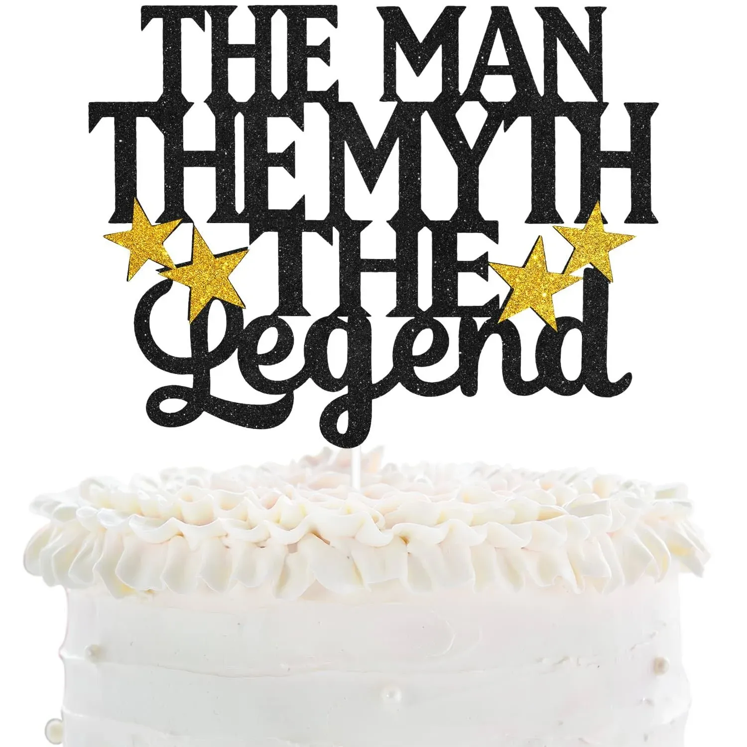 The Man The Myth The Legend Birthday Cake Topper - Father's Day Black Glitter ...