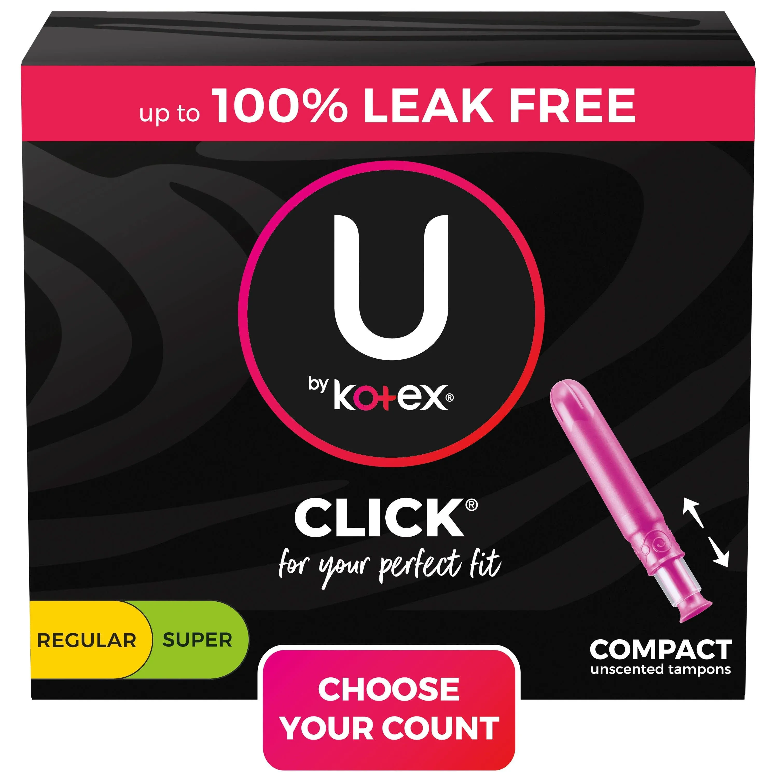 U By Kotex Click Tampons, Compact, Regular/Super, Unscented - 45 tampons