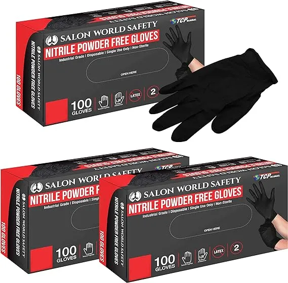 Salon World Safety Black Nitrile Disposable Gloves, Box of 100, Size X-Large, 5.0 ...