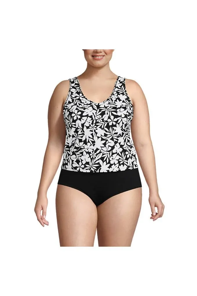 Lands' End Women's Plus Size Chlorine Resistant V-Neck One Piece Fauxkini ...