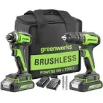 Greenworks 24V Brushless Cordless Drill and Impact Driver Power Tool Combo Kit