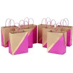 Hallmark 9" Medium Paper Gift Bags (Pack of 8 - Pink & Kraft) for Birthdays, Easter, Weddings, Mother's Day, Baby Showers, Bridal Showers, May Day