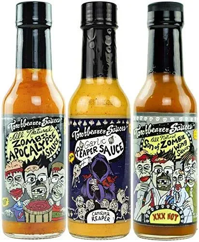 Torchbearer Sauces Hot Sauce Bundle Set, 5 oz Each Zombie Apocalypse, Garlic Reaper, & Son of Zombie