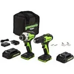 Greenworks 24V Max Cordless Brushless Drill + Impact Combo Kit, (2) 2.0Ah Batteries, Fast Charger, and Bag Included