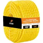 Xpose 1/4" x 100' Yellow Polypropylene Rope YPR14-100-X