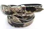 Western Hatband Black & White Genuine Python Snake Skin with 3 Pc Buckle Set