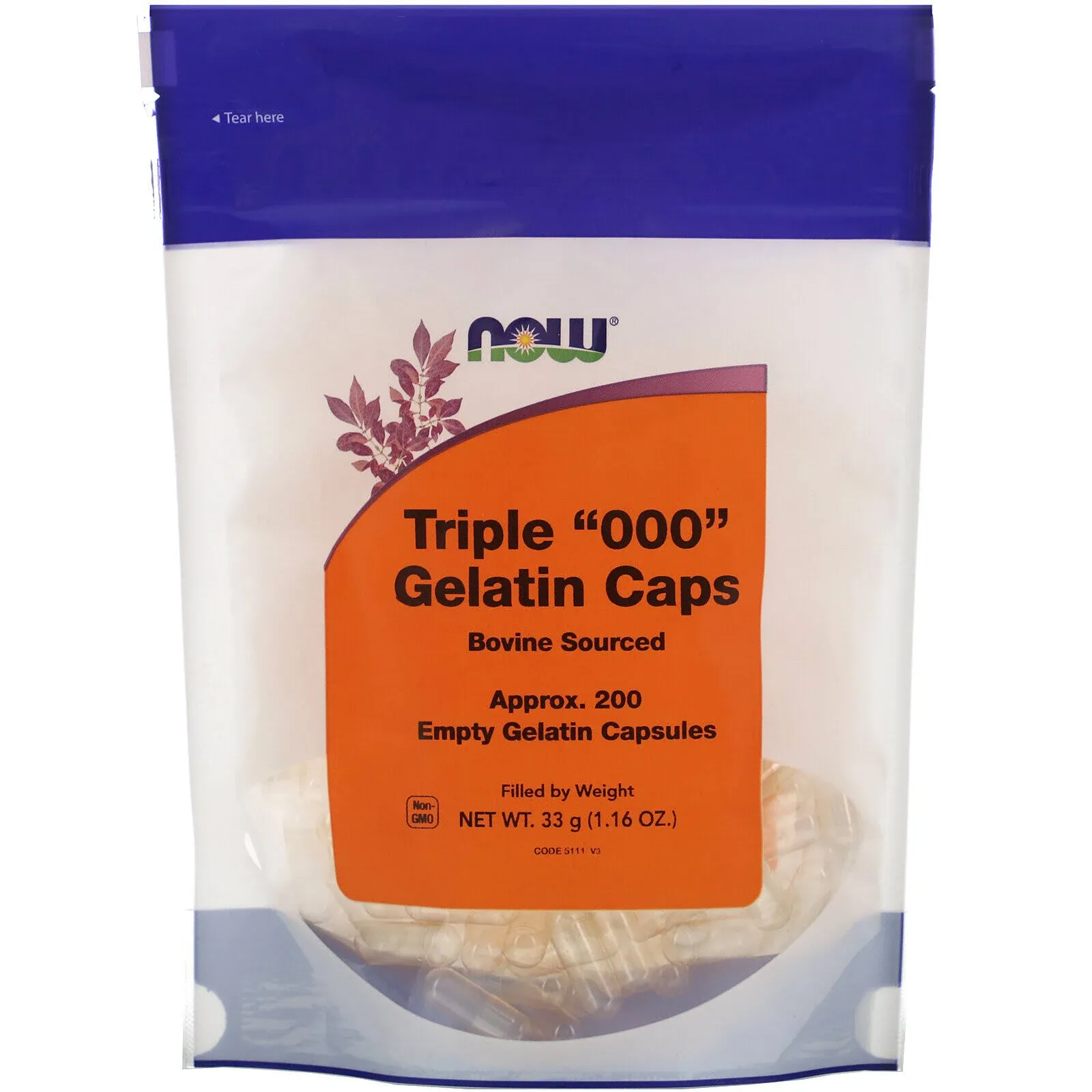 Now Foods Empty Capsules Gelatin Triple 000" 200 Caps