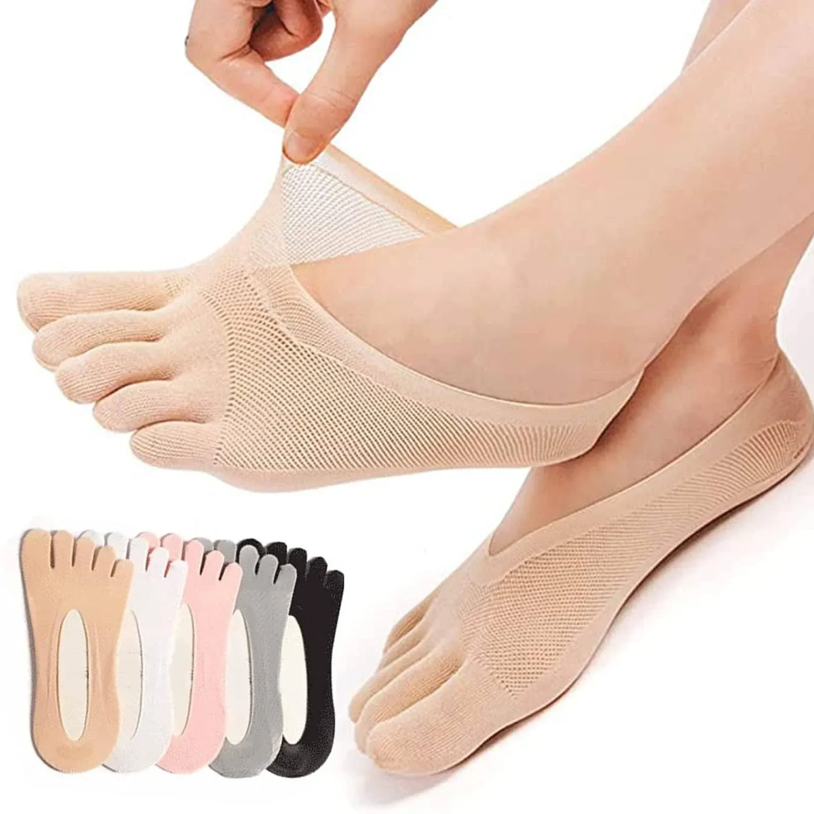 Qauxbul 5 Pairs Sock Align Toe Socks for Women Bunion Orthopedic Compression Toe Sock