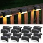 APONUO Solar Step Deck Fence Lights, Outdoor Waterproof LED, 1.77x3.14x1.73in, Black, Warm White, 16 Pcs, Path, Light, for Patio, Stairs, Garden