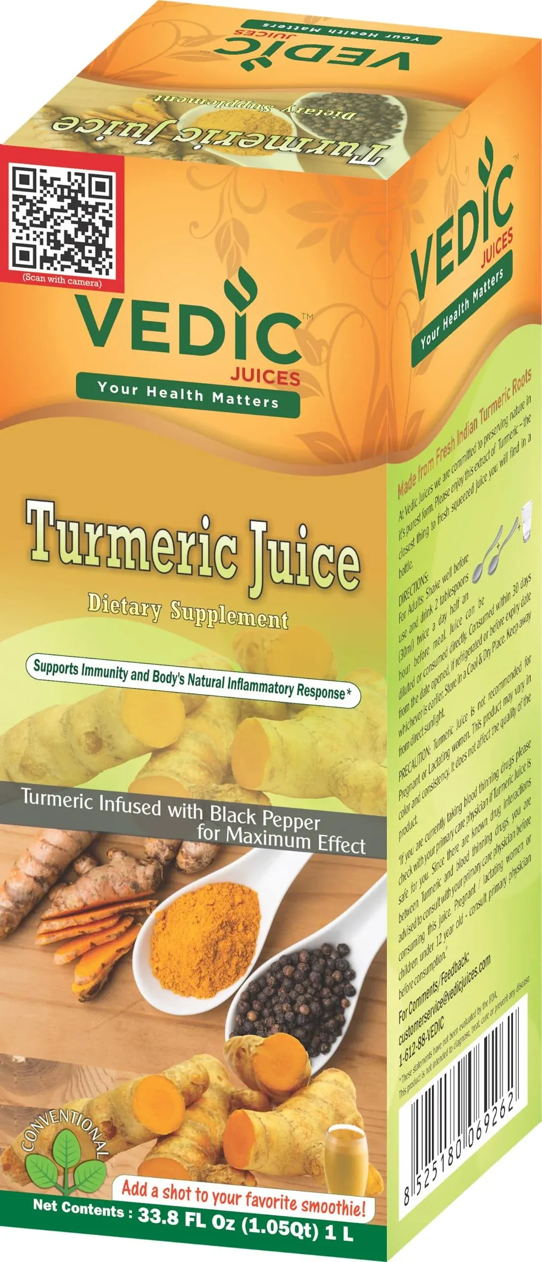 Vedic Juices Pure Turmeric Juice | Premium Quality Turmeric Liquid Extract Supplement | Digestion | 33.8 Fl Oz (Pack of 1)