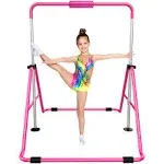 Tepemccu Expandable Gymnastics Bars Adjustable Height Gymnastic Horizontal Bars Junior Training Bar Children Folding Training, Pink