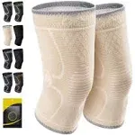 CAMBIVO 2 Pack Knee Brace, Knee Compression Sleeve for Men and Women, Knee Support for Running, Workout, Gym, Hiking, Sports (Beige,Medium)