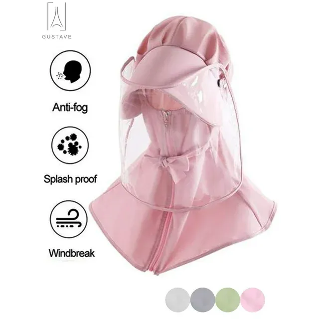 Gustave Full Face Shield Mask Hat, Safety Protective Visor Cap with Rmovable Shield Wide Brim Fisherman Bucket Hat Cover, Anti-fog Saliva Windproof (Light Purple, Child Style)