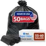 Reli. 55-60 Gallon Trash Bags Heavy Duty | 50 Bags | 50-60 Gallon | Large Black