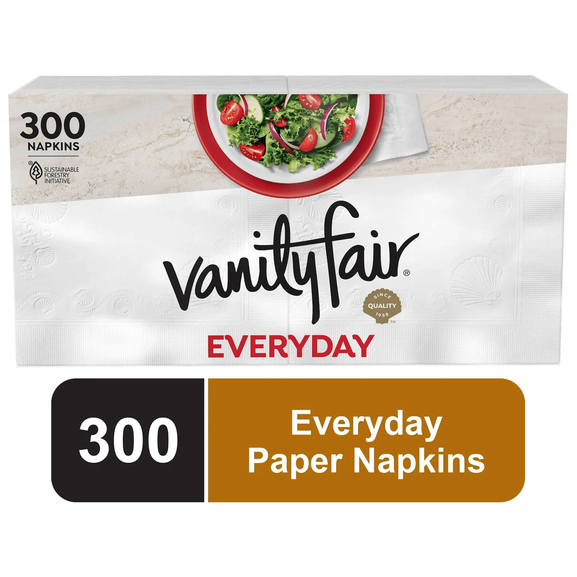 Vanity Fair Everyday Disposable Paper Napkins, White, 300 Count