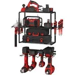 4-Tier Power Tool Organizer Wall Mounted Garage Tool Storage Rack Black