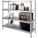 VEVOR Stainless Steel Shelving 60x18.5 inch 4 Tier Adjustable Shelf Storage Unit Stainless Steel Heavy Duty Shelving for Kitchen Commercial Office