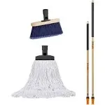 Premium Multi-Surface Angle Broom, Cotton Mop + 48” &amp; 60&#034; EVA Foam Comfort Grip 