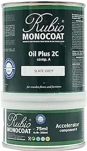 Rubio Monocoat Wood Stain & Finish 175 ft² - Slate Grey | Oil Plus 2C | Quick-Dry, Eco-Friendly Linseed Wood Oil for Indoor Use, Includes Accelerator (Part B) | Protector | 350 ml