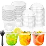 50 psc 12Oz Clear Plastic Cups with Dome Lids,Crystal PET Parfait Cups 