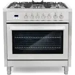 36 in. Stellar Collection 3.8 cu. ft. Dual Fuel Range, 5-Sealed-Burners, 8 Function Convection Oven in Stainless Steel