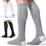 CELERSPORT 3 Pairs Compression Socks for Men and Women 20-30 mmHg Running Support Socks, Black + White + Grey, Large/X-Large