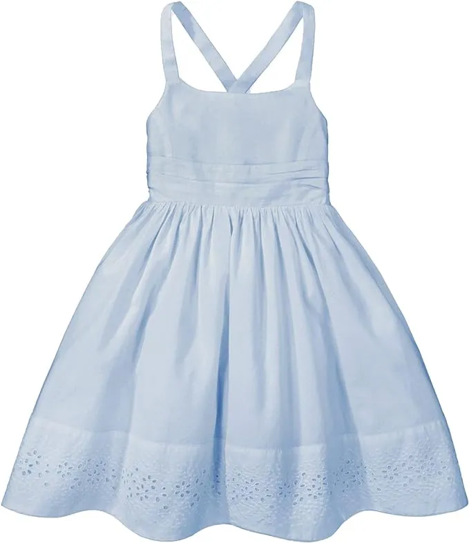 Hope & Henry Girls' Sleeveless Special Occasion Sun Dress with Bow Back Detail and Embroidery