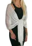 ShineGlitz Shawls and Wraps for Evening Dresses, Metallic Sparkle Womens Wedding White Shawl