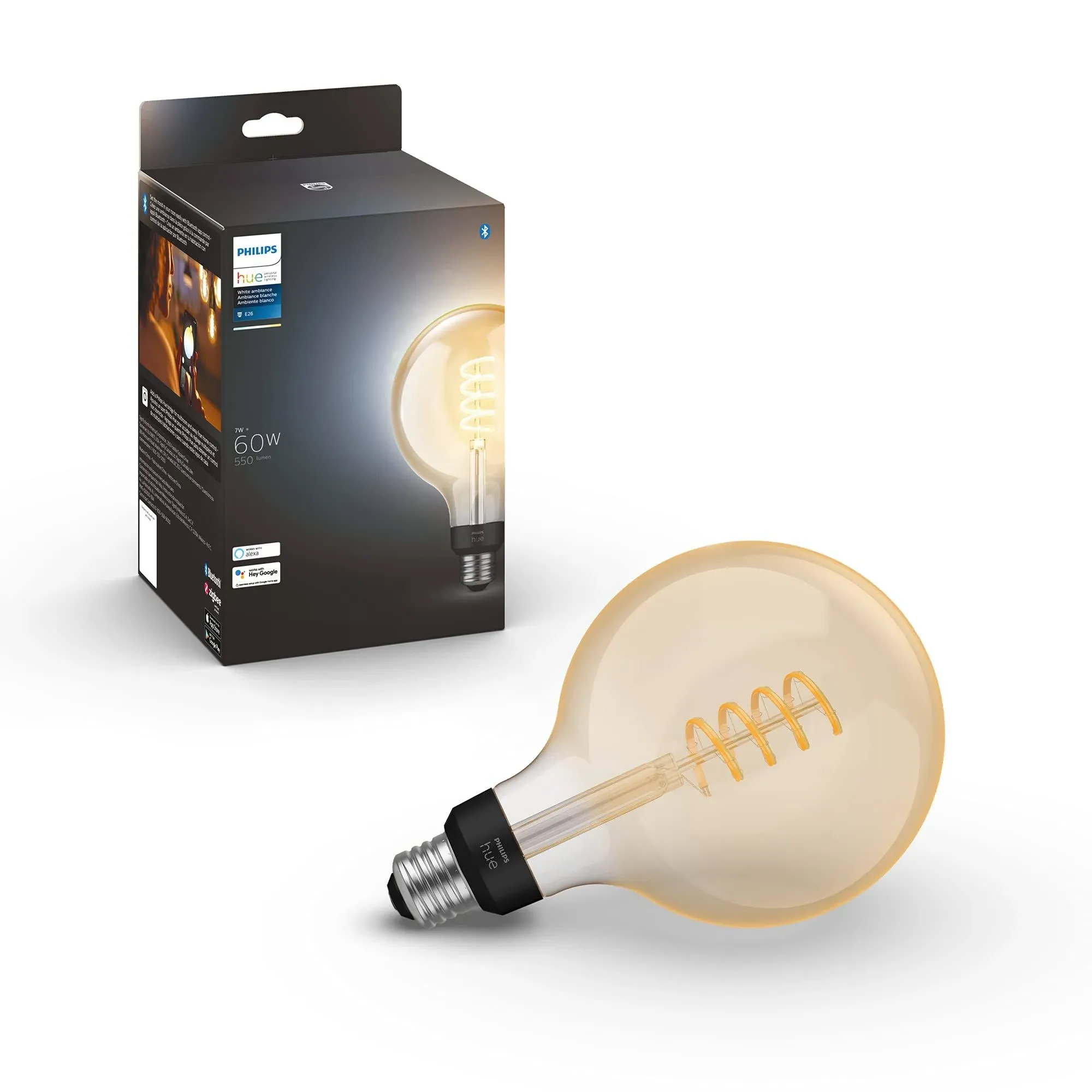 Smart 60W G40 Filament LED Bulb - White Ambiance Warm-to-Cool White Light - 1...