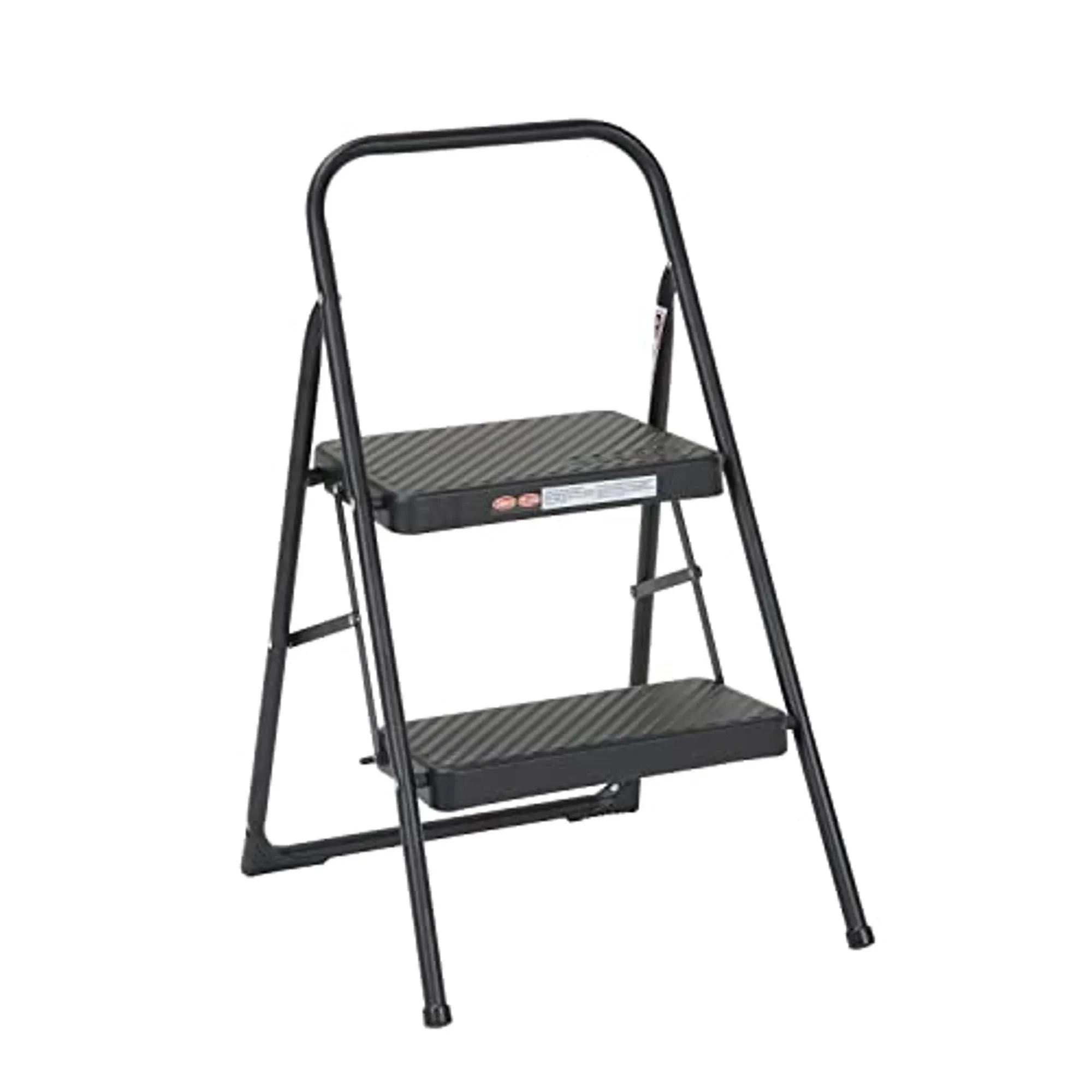 2-Step Household Folding Steel Step Stool, All Black, 7ft 11in Reach Height