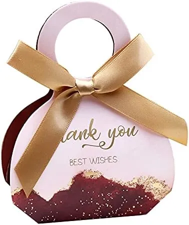 Doris Home 50 pcs Birthday Wedding Party Favor Boxes,Burgundy 2.5 * 1.37 * 3 inch Wedding Gift Bags Chocolate Candy and Gift Boxes Bridal Shower Party Paper Gift Boxes with Ribbons