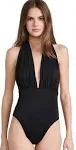 Norma Kamali Halter Low Back One Piece Swimsuit in BLACK. Size S