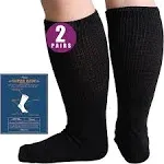 Bulinlulu Extra Width Socks for Swollen Feet-2 Pairs Bariatric Hospital Socks Lymphedema Diabetic Socks for Women Men 13-15-2 Pairs Black