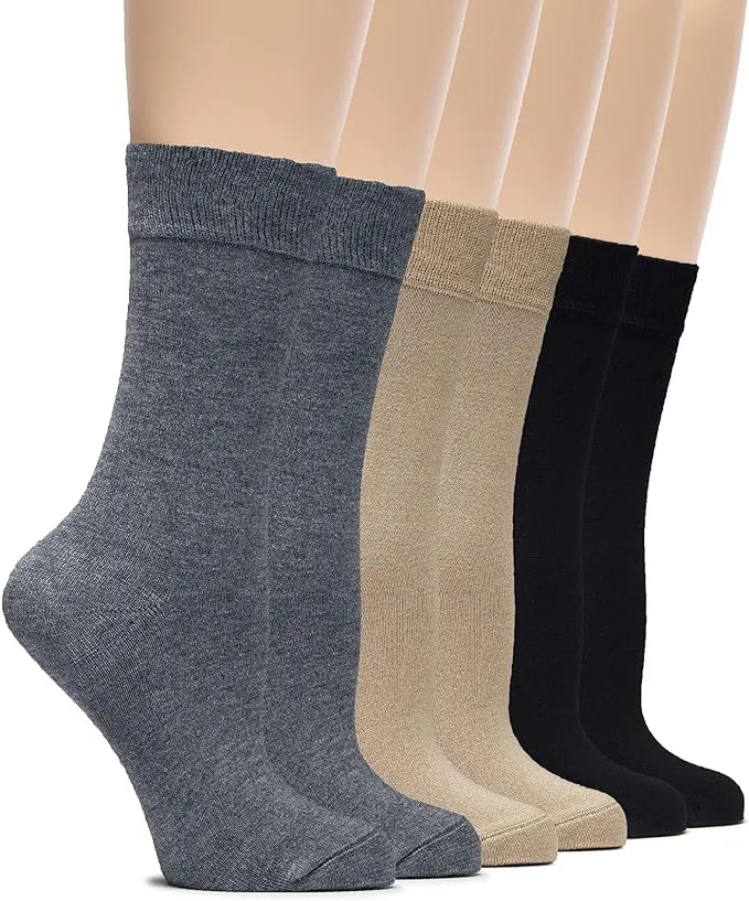 Hugh Ugoli Womens Soft Bamboo Dress Socks, Thin Crew Socks for Business, Trouser, Casual,Non-Binding, Breathable, 3-6 Pairs