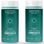 Iwi Omega-3, 60 Softgels (60 Servings), Vegan Plant-Based Algae Omega 3 with EPA + DHA, Whole-Body Support Dietary Supplement, Krill & Fish Oil Alternative, No Fishy Aftertaste