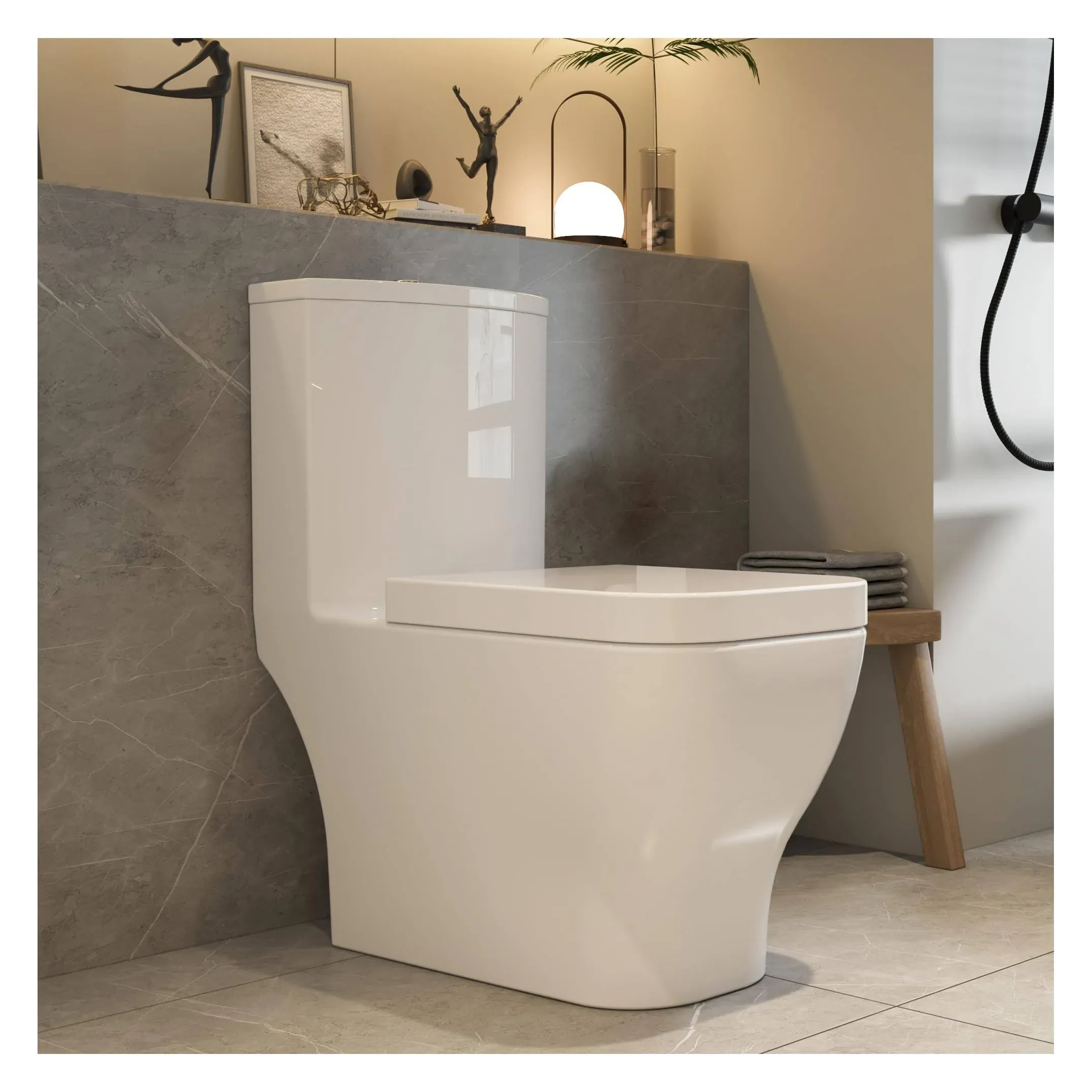 MEJE #1015 - Modern Square Design One Piece Toilet with Comfort Seat Height,S...