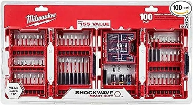 Milwaukee Drill and Driver Bit Set Shockwave Impact Duty Alloy Steel 100 Piece