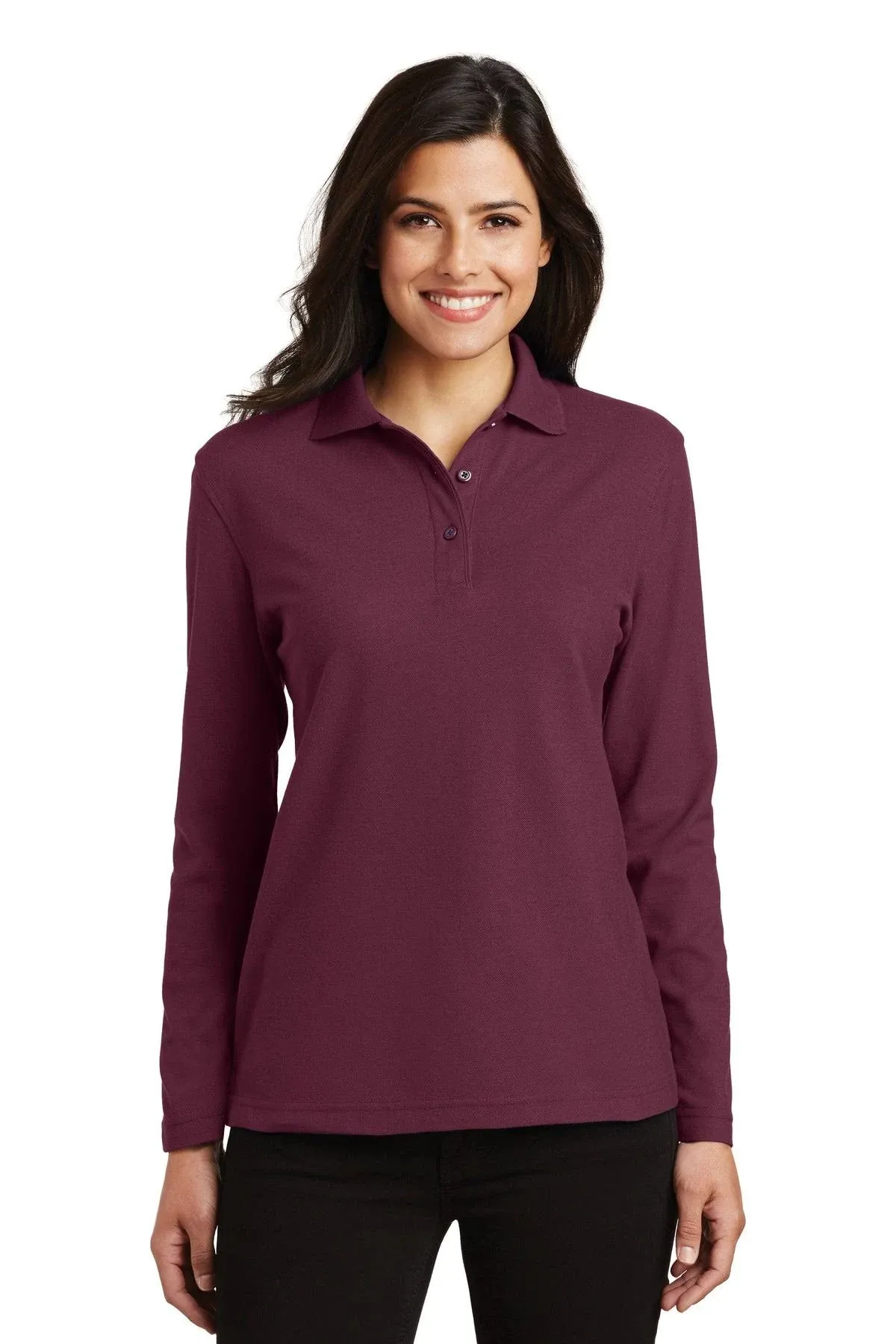 Port Authority L500LS Ladies Silk Touch Long Sleeve Polo - Burgundy