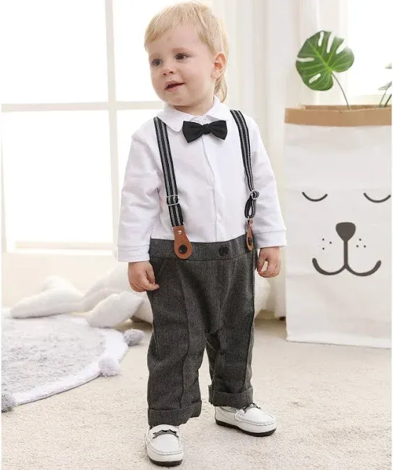 WESIDOM Baby Boy Suit Outfits Set 3pcs,Infant Tuxedo Long Sleeve Gentleman Wedding Jumpsuit & Vest Coat & Beret Hat