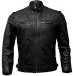 MEN&#039;S GENUINE SHEEP LEATHER JACKET BLACK VINTAGE SLIM FIT REAL BIKER SHORT CAFE