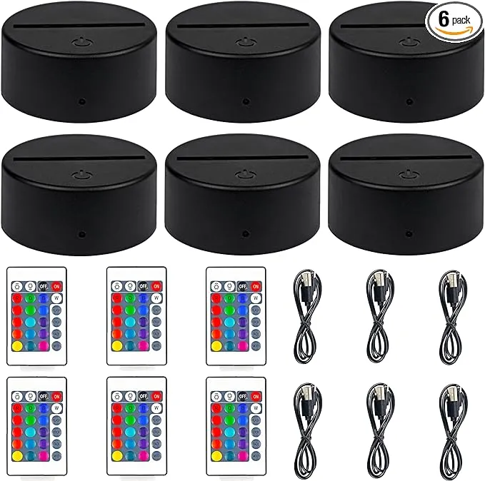 VANSIHO 16 Colors 3D LED Night Light Base fit for DIY 3D Illusion Pattern on Acrylic Blanks for Kids/Boys/Girls,12 Sets 3D Night lamp with Remote Control USB Cable(12PACKS)