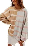 Free People Women's Uptown Stripe Pullover, Grey, Large