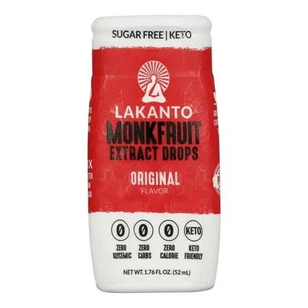 Lakanto Liquid Monk Fruit Extract Drops - Zero Calorie, Zero Sugar, Keto Drink Sweetener, Sugar Substitute, On the Go, Tea, Coffee, Water, Smoothies, Other Drinks (Original - 1.76 fl oz - Pack of 6)