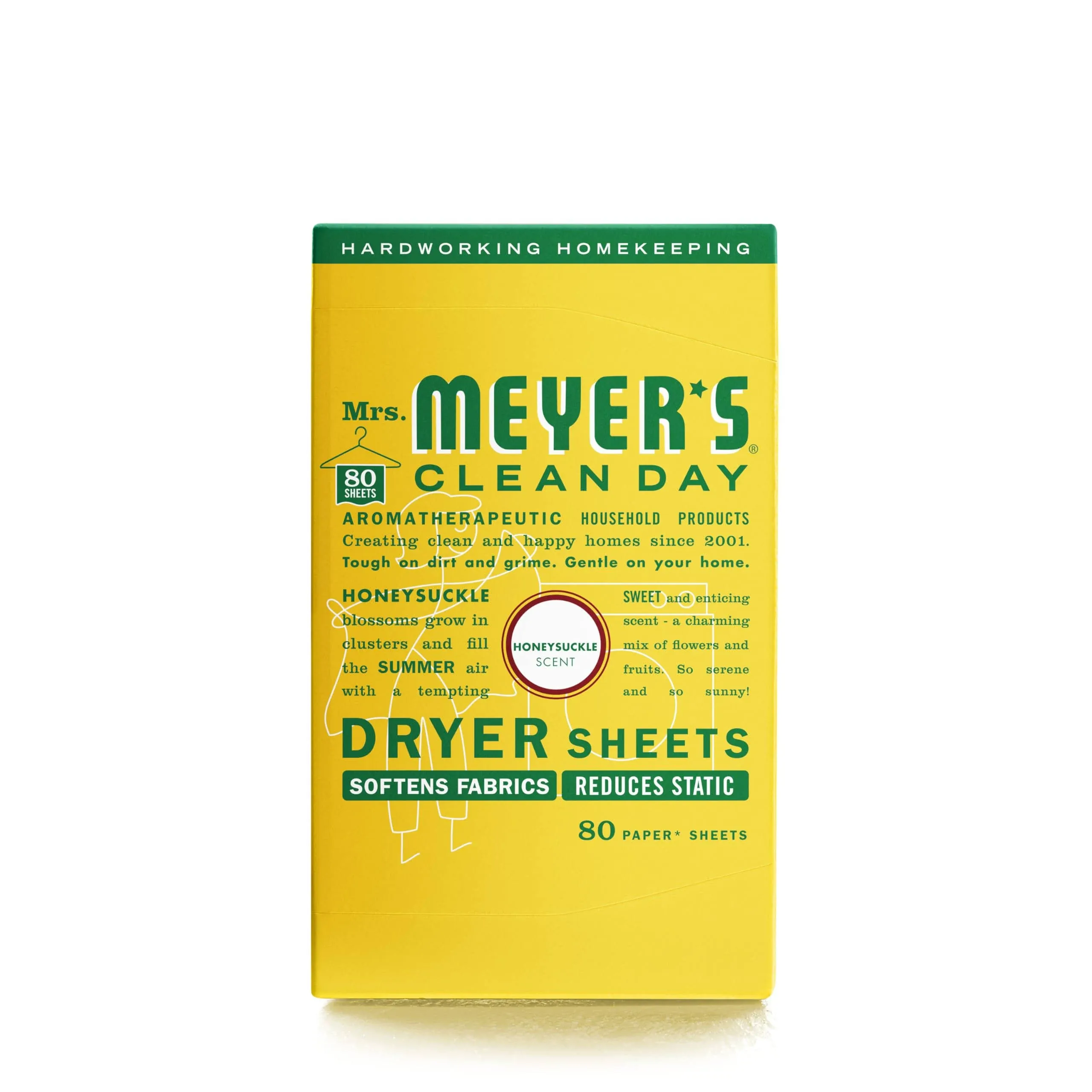 Mrs. Meyer's Clean Day Dryer Sheets, Honeysuckle Scent - 80 sheets