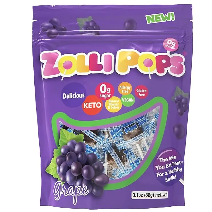 Zollipops Clean Teeth Lollipops | Anti-Cavity, Sugar-Free Candy Grape- Ideal for Kids, Diabetics, and Keto Diet - Tasty and Dental-Friendly, 3.1 oz.